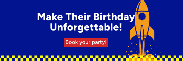 Bright colored graphic with link to Book a birthday party.